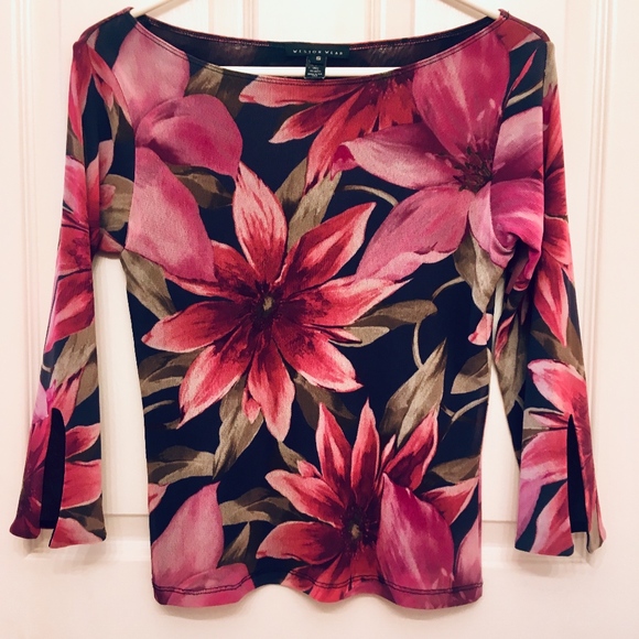 Weston Wear Tops - Weston Wear pink & black semi-sheer floral top